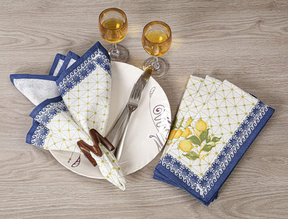 Cloth Napkins Set of 12 Cotton Linen, 20x20 Inch, Lemon Leaf | Mitered corner, washable, soft, absorbent, floral print suits weddings, restaurants, farmhouse and everyday dining tables