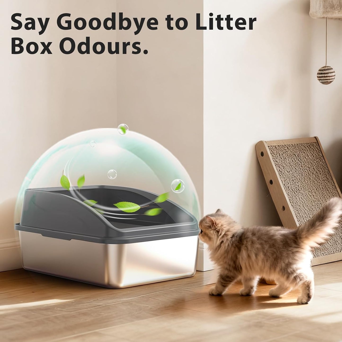 Stainless Steel Litter Box | Metal Kitty Litter Box with Lid High Sided for Small Cats or Injured Cats, Bunny Litter Boxes, Low Entry, Odor-Free, Non-Stick,Includes Scoop