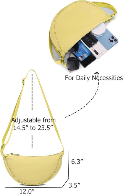 Crescent Bag for Women Small Sling Crossbody Nylon Bag | Round Mini Shoulder Bag for Travel, Casual Fanny Pack with Half Moon Shape