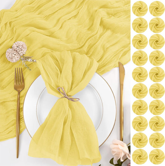 100 Pack Yellow Cheesecloth Napkins 20x20 Inch Cloth Napkins Bulk Rustic Boho Gauze Dinner Napkin Cloth Washable Table Napkin for Wedding Party Bridal Baby Shower Table Decor