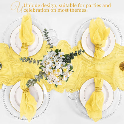 100 Pack Yellow Cheesecloth Napkins 20x20 Inch Cloth Napkins Bulk Rustic Boho Gauze Dinner Napkin Cloth Washable Table Napkin for Wedding Party Bridal Baby Shower Table Decor