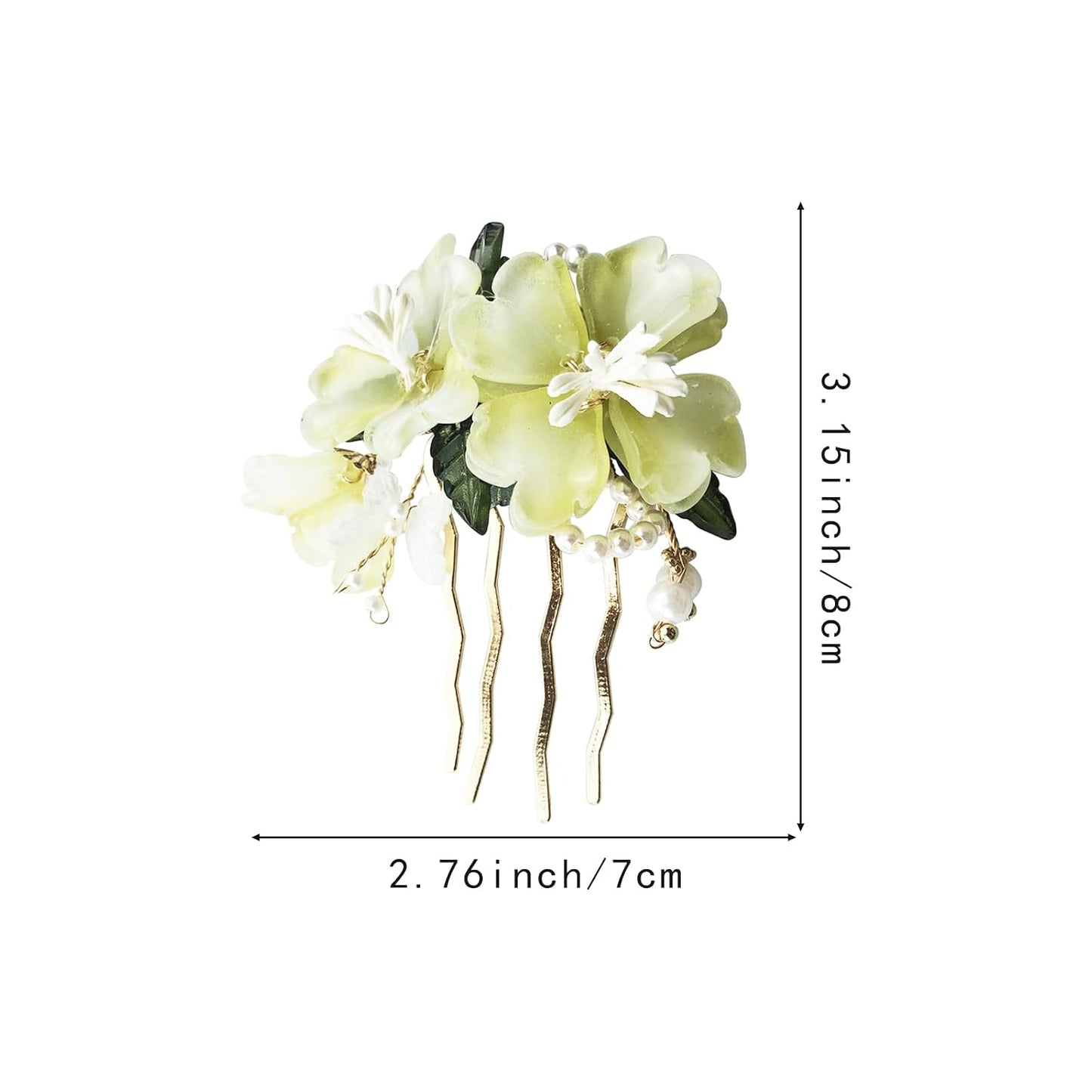 Handmade Floral Hair Pins, Yellow Jade Flower with Pearl Accents, Traditional Chinese Wedding Hair Accessories