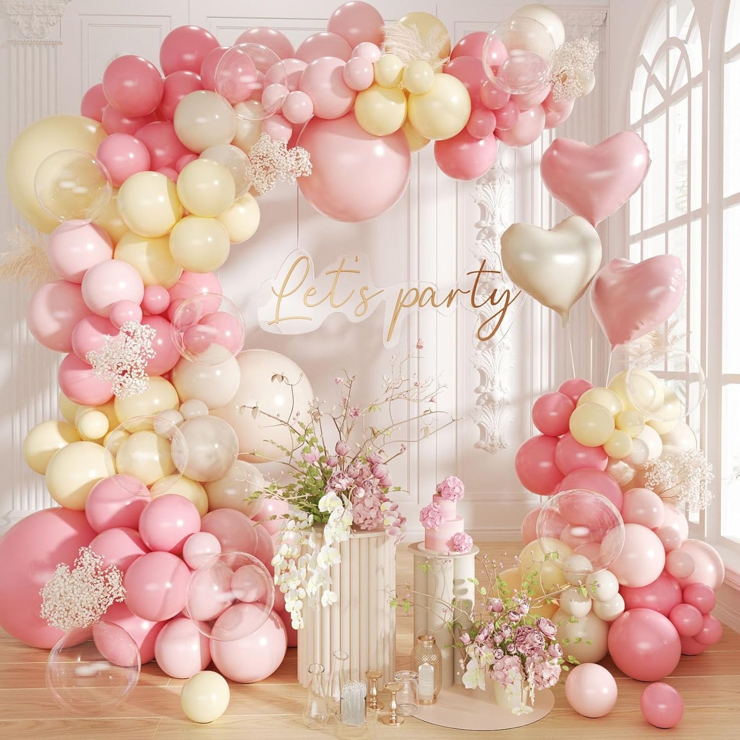 Pink and Yellow Balloon Arch Kit,150Pcs Pastel Pink Light Pink Yellow Sand White Balloons for Baby Shower Bridal Shower Wedding Bee Bear Themed Birthday Party Decorations