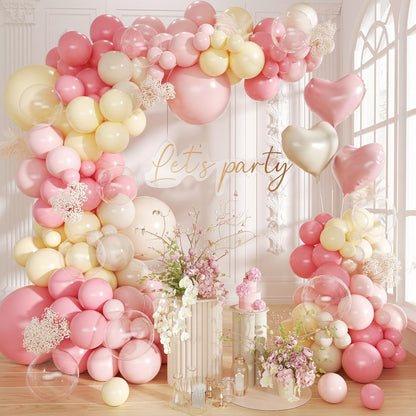 Pink and Yellow Balloon Arch Kit,150Pcs Pastel Pink Light Pink Yellow Sand White Balloons for Baby Shower Bridal Shower Wedding Bee Bear Themed Birthday Party Decorations