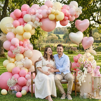 Pink and Yellow Balloon Arch Kit,150Pcs Pastel Pink Light Pink Yellow Sand White Balloons for Baby Shower Bridal Shower Wedding Bee Bear Themed Birthday Party Decorations
