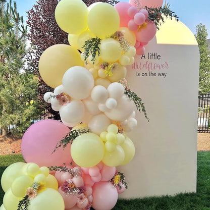 Pink and Yellow Balloon Arch Kit,150Pcs Pastel Pink Light Pink Yellow Sand White Balloons for Baby Shower Bridal Shower Wedding Bee Bear Themed Birthday Party Decorations