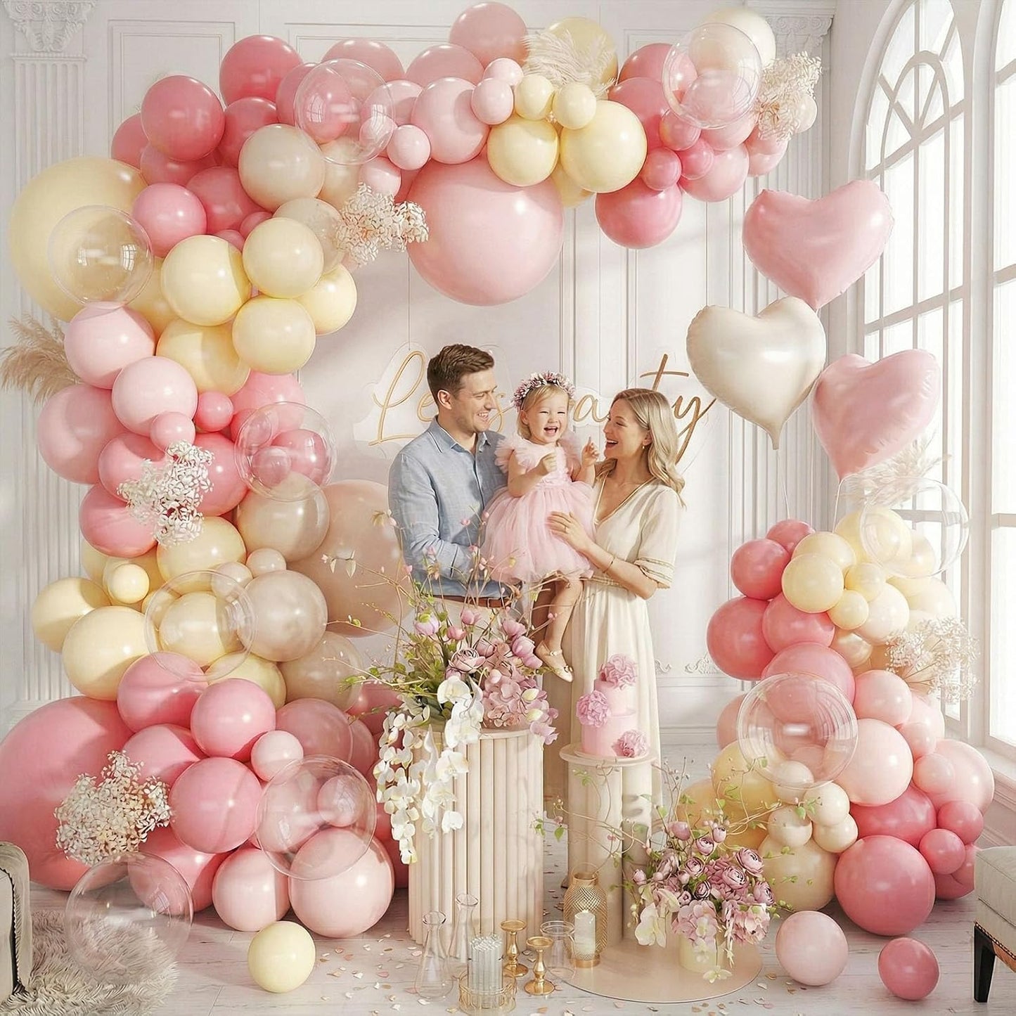 Pink and Yellow Balloon Arch Kit,150Pcs Pastel Pink Light Pink Yellow Sand White Balloons for Baby Shower Bridal Shower Wedding Bee Bear Themed Birthday Party Decorations