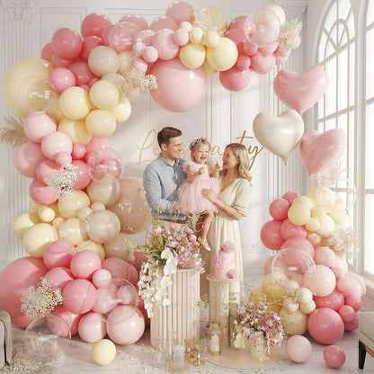 Pink and Yellow Balloon Arch Kit,150Pcs Pastel Pink Light Pink Yellow Sand White Balloons for Baby Shower Bridal Shower Wedding Bee Bear Themed Birthday Party Decorations