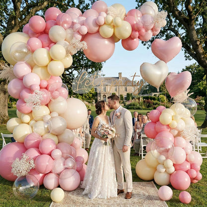 Pink and Yellow Balloon Arch Kit,150Pcs Pastel Pink Light Pink Yellow Sand White Balloons for Baby Shower Bridal Shower Wedding Bee Bear Themed Birthday Party Decorations
