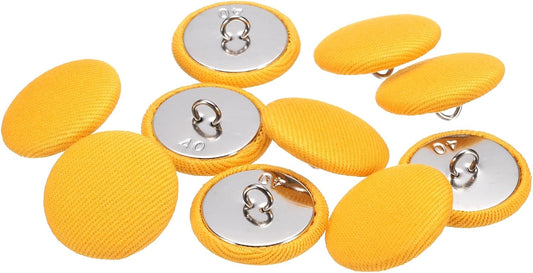 25mm Fabric Cloth Covered Button Metal Shank 10pcs, Yellow | 40L 1" Round Satin Sewing DIY Craft Buttons for Bridal Wedding Suits Dress Blouses Sweaters