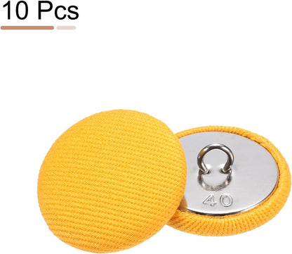 25mm Fabric Cloth Covered Button Metal Shank 10pcs, Yellow | 40L 1" Round Satin Sewing DIY Craft Buttons for Bridal Wedding Suits Dress Blouses Sweaters