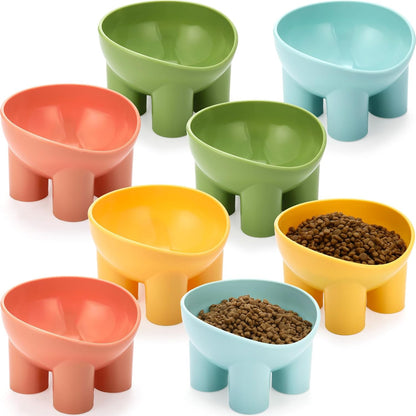 8 Pcs Raised Cat Food Bowls Elevated Cat Bowls Anti Spill Tilted Friendly Anti Vomit Tilted Raised Pet Set Dish for Indoor Pet Food Water (Pink, Yellow, Blue, Green)