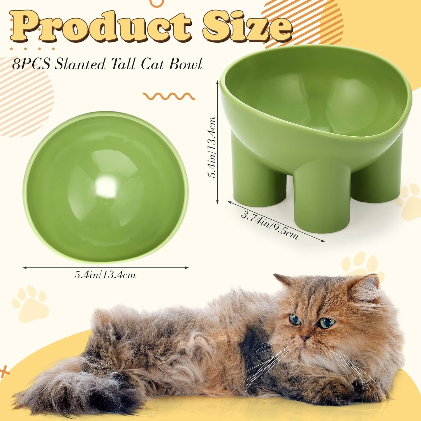 8 Pcs Raised Cat Food Bowls Elevated Cat Bowls Anti Spill Tilted Friendly Anti Vomit Tilted Raised Pet Set Dish for Indoor Pet Food Water (Pink, Yellow, Blue, Green)