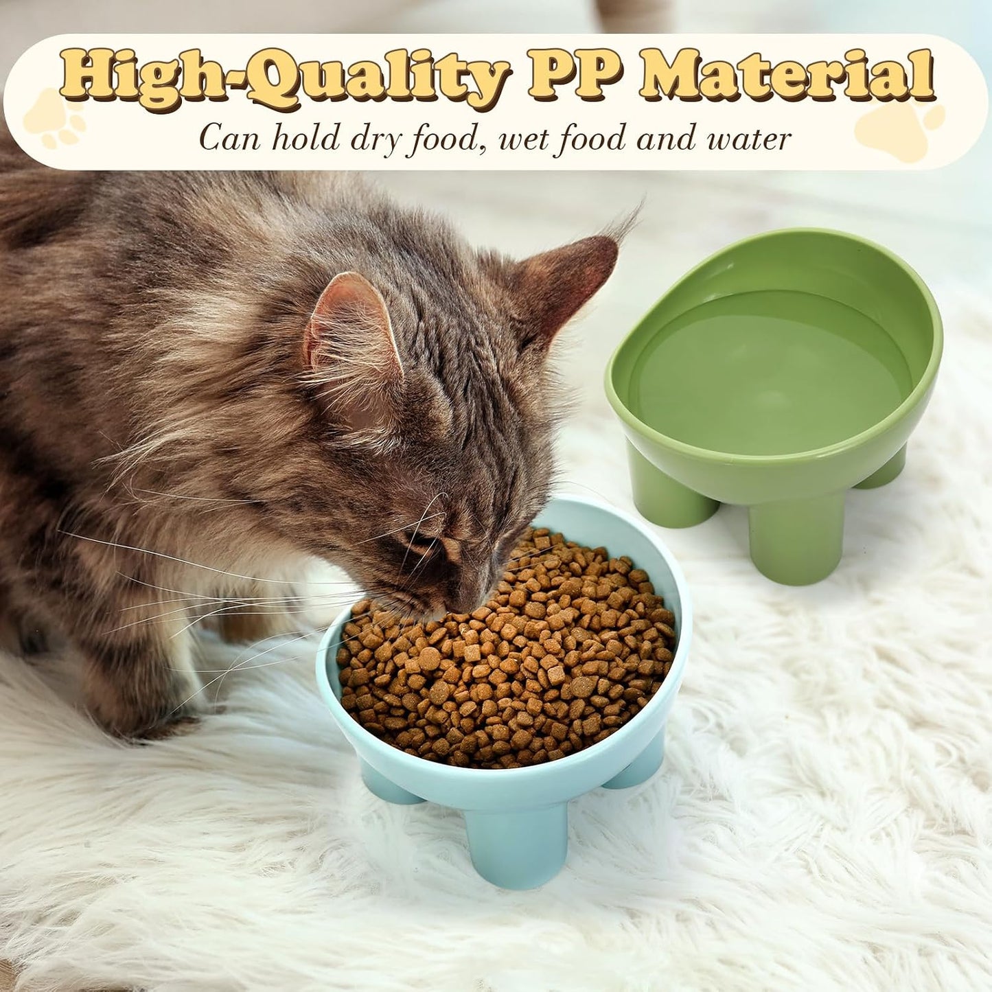 8 Pcs Raised Cat Food Bowls Elevated Cat Bowls Anti Spill Tilted Friendly Anti Vomit Tilted Raised Pet Set Dish for Indoor Pet Food Water (Pink, Yellow, Blue, Green)