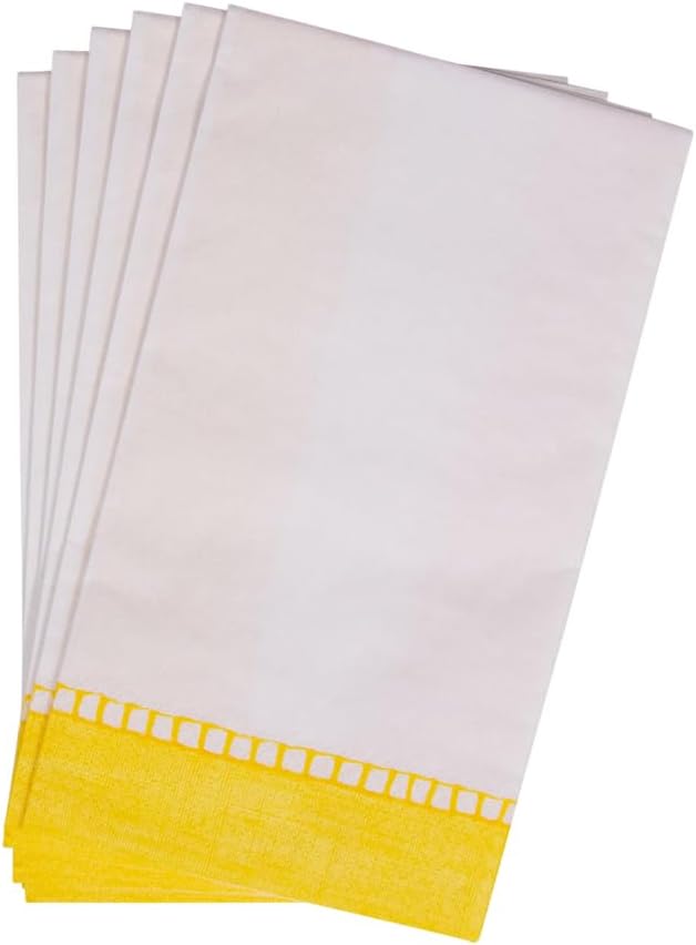 Linen Border Paper Guest Towel Napkins in Yellow - 15 Per Package