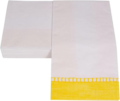 Linen Border Paper Guest Towel Napkins in Yellow - 15 Per Package