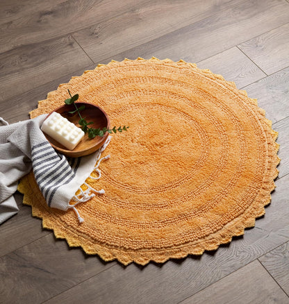 Crochet Collection Reversible Bath Mat, Round, 27.5" Diameter, Yellow