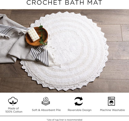 Crochet Collection Reversible Bath Mat, Round, 27.5" Diameter, Yellow