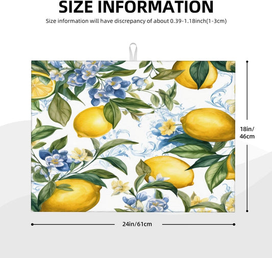 Lemon Dish Drying Mat for Kitchen Counter Protector and Decoration Super Absorbent Double Sided Microfiber Coffee Bar Mat Dish Drainer Mat Fast Dry Pad Reusable Extra Large 18"x24" inches
