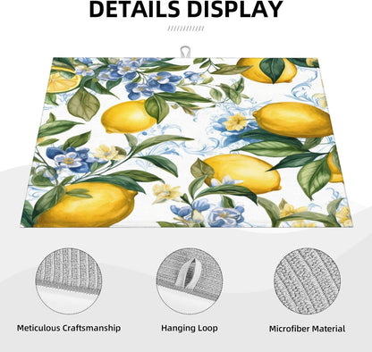 Lemon Dish Drying Mat for Kitchen Counter Protector and Decoration Super Absorbent Double Sided Microfiber Coffee Bar Mat Dish Drainer Mat Fast Dry Pad Reusable Extra Large 18"x24" inches