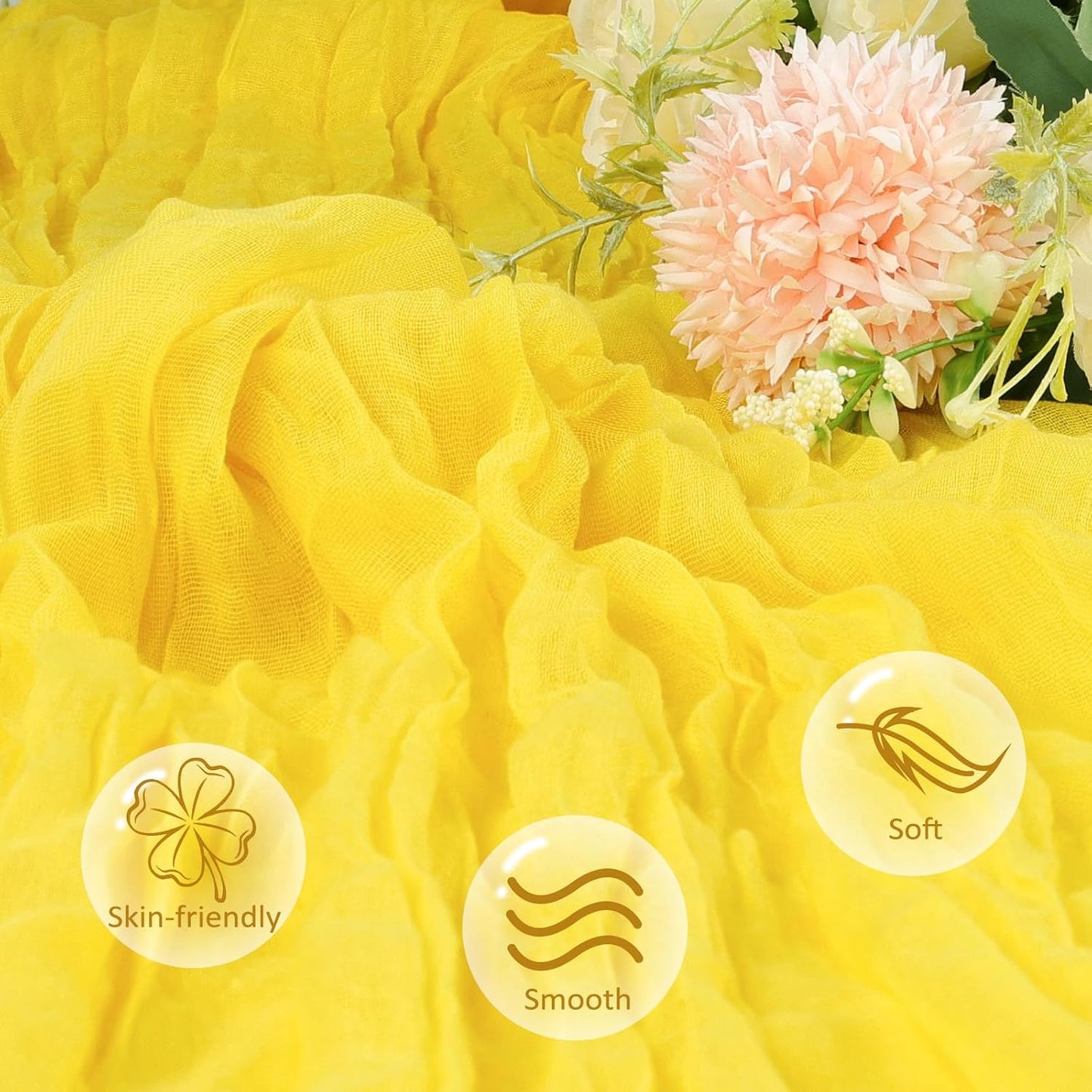 12 Pack Lemon Yellow Cheesecloth Table Runner 17 x 108 Inch | Boho Gauze Cheese Cloth Fabric Rustic Sheer for Holiday Baby Shower Party Birthday Home Wedding Decoration