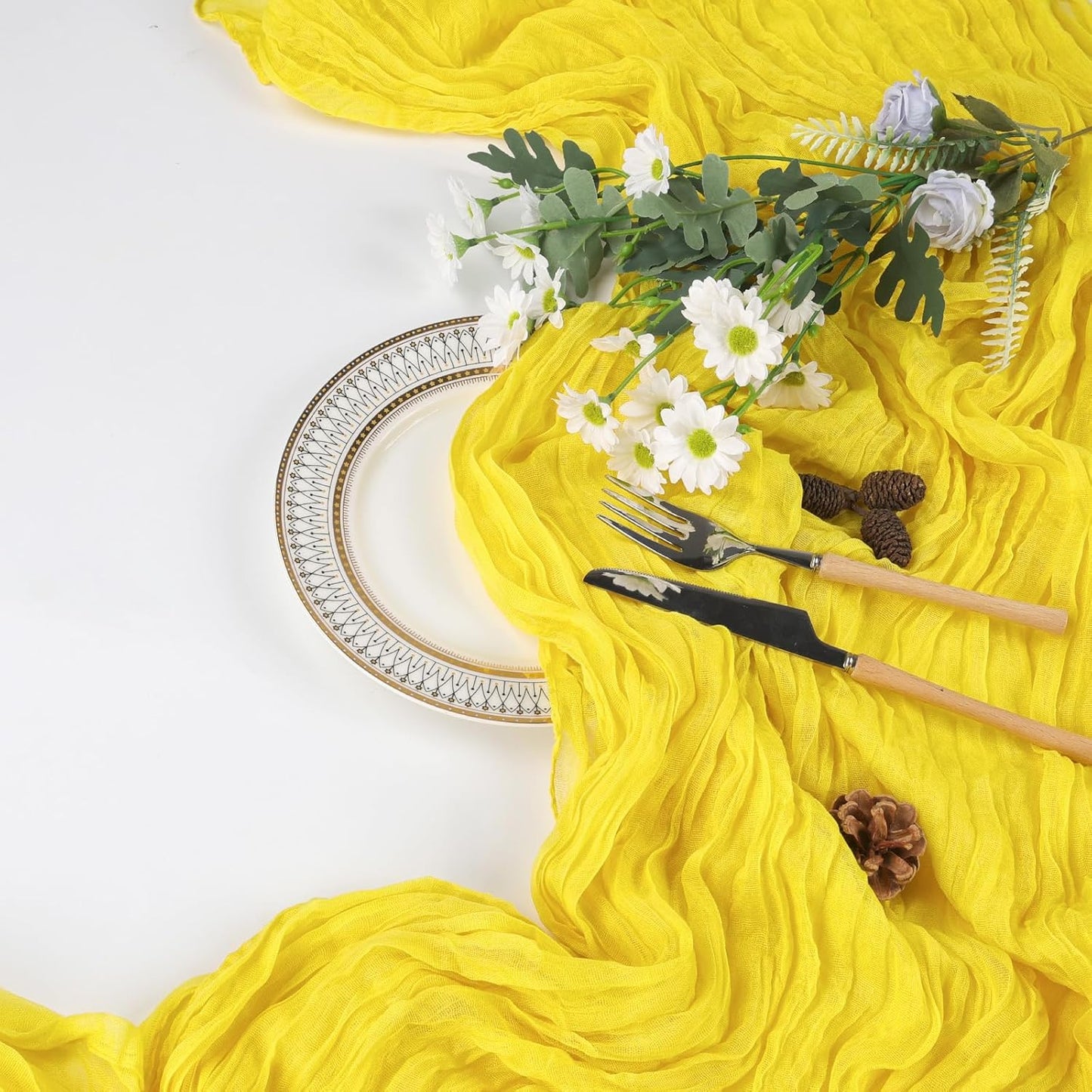 12 Pack Lemon Yellow Cheesecloth Table Runner 17 x 108 Inch | Boho Gauze Cheese Cloth Fabric Rustic Sheer for Holiday Baby Shower Party Birthday Home Wedding Decoration