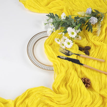 12 Pack Lemon Yellow Cheesecloth Table Runner 17 x 108 Inch | Boho Gauze Cheese Cloth Fabric Rustic Sheer for Holiday Baby Shower Party Birthday Home Wedding Decoration
