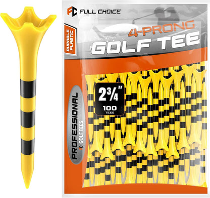 Professional Plastic Golf Tees 50/60/100 Pack (3-1/4" or 2-3/4"), Enhanced Durability & Stability, Engineered to Minimize Friction and Side Spin