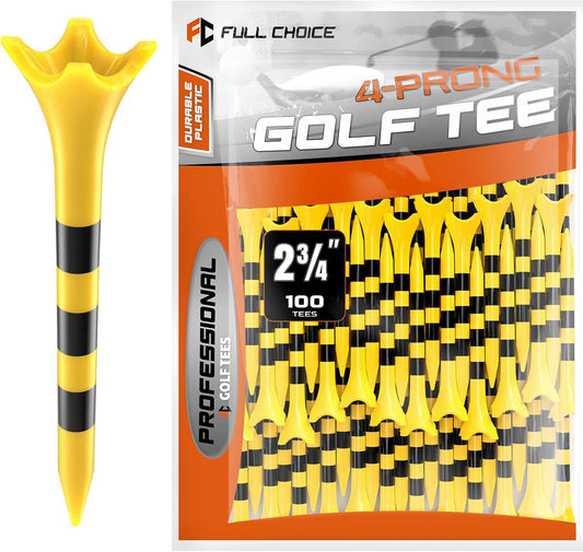 Professional Plastic Golf Tees 50/60/100 Pack (3-1/4" or 2-3/4"), Enhanced Durability & Stability, Engineered to Minimize Friction and Side Spin
