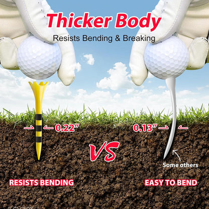 Professional Plastic Golf Tees 50/60/100 Pack (3-1/4" or 2-3/4"), Enhanced Durability & Stability, Engineered to Minimize Friction and Side Spin