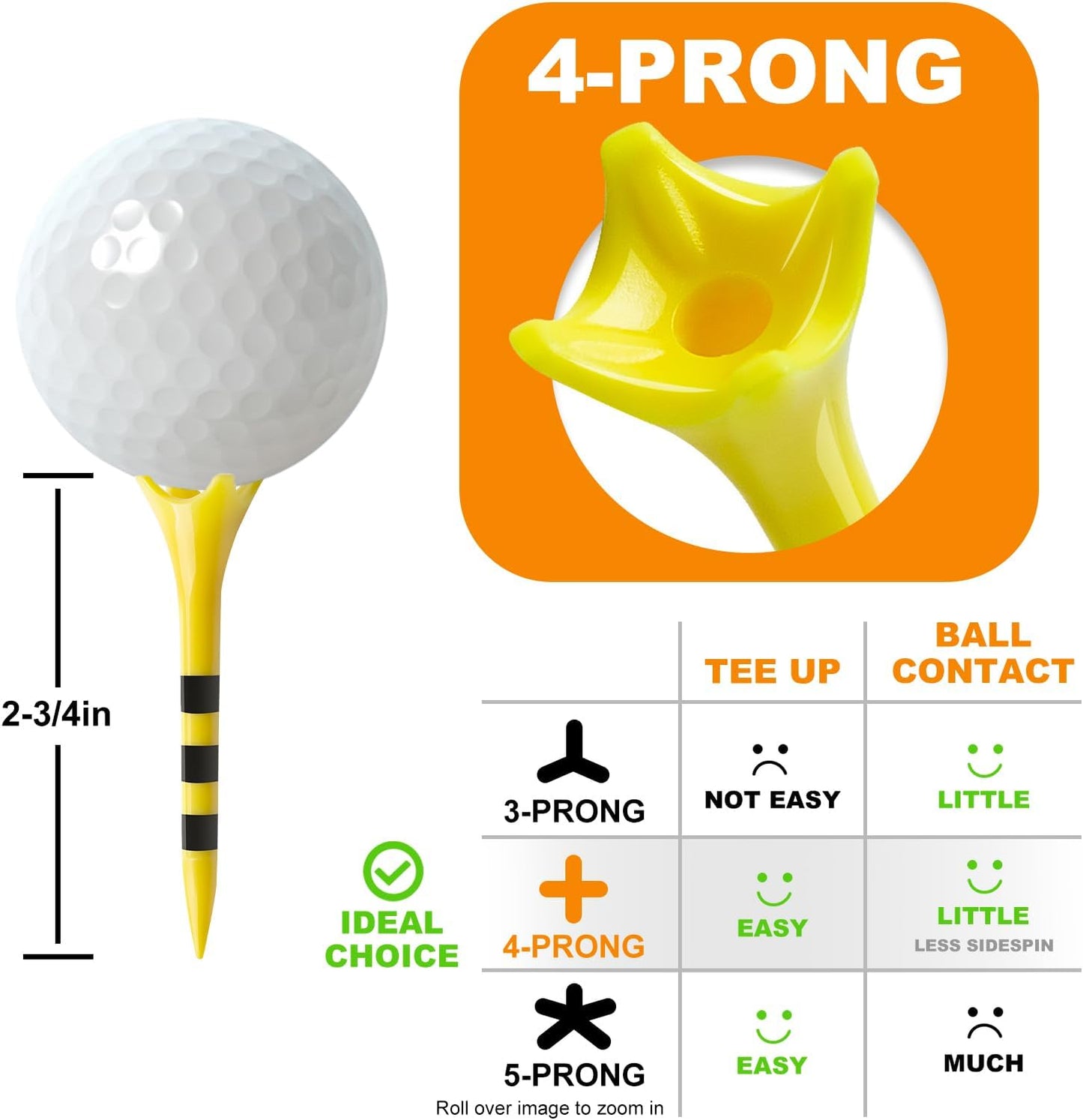 Professional Plastic Golf Tees 50/60/100 Pack (3-1/4" or 2-3/4"), Enhanced Durability & Stability, Engineered to Minimize Friction and Side Spin