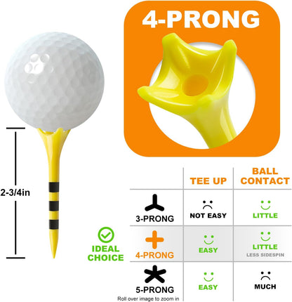 Professional Plastic Golf Tees 50/60/100 Pack (3-1/4" or 2-3/4"), Enhanced Durability & Stability, Engineered to Minimize Friction and Side Spin