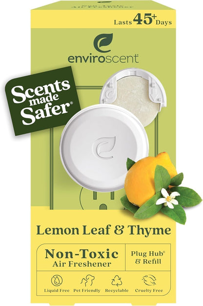 Non-Toxic* Air Freshener Plug-In Plug Hub® Kit for Home, 1 Pack | Non-Toxic* Air Freshener w/ Lemon Leaf & Thyme Scent | Fits Standard Outlets for Daily Use | Pet-Friendly w/ Paper Refill