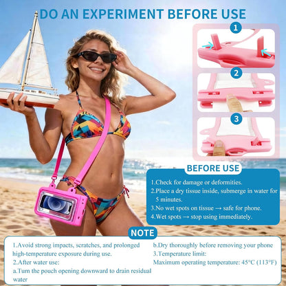 Larger Waterproof Phone Pouch iPhone &Shower Phone Holder Waterproof with 2 Suction Cups,Water Phone Protector Pouch with Adjustable Lanyard for iPhone 17 16 15 ProMax (Pink, 1 PCS)
