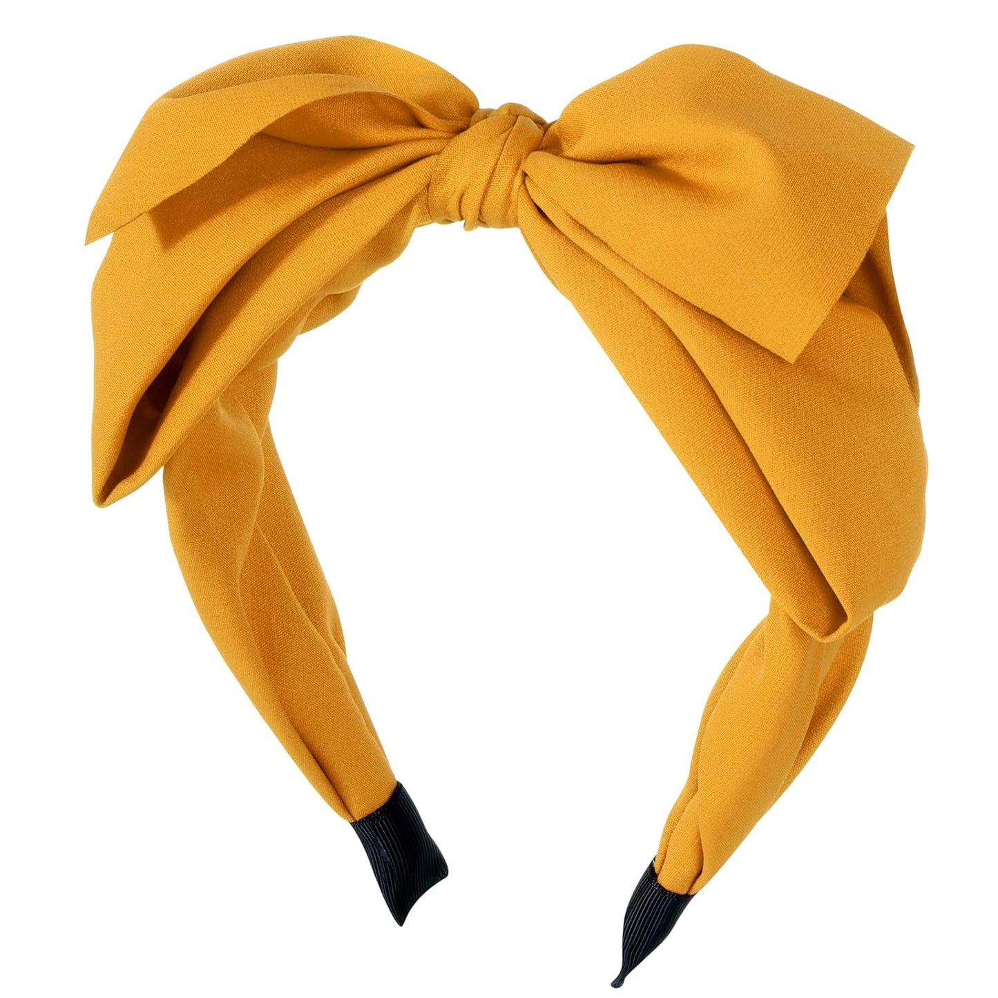 Big Mustard Yellow Bow Headband for Women - Cute Knotted Bow Hair Accessories, Elegant Hair Bow Headbands for Holiday & Daily Use
