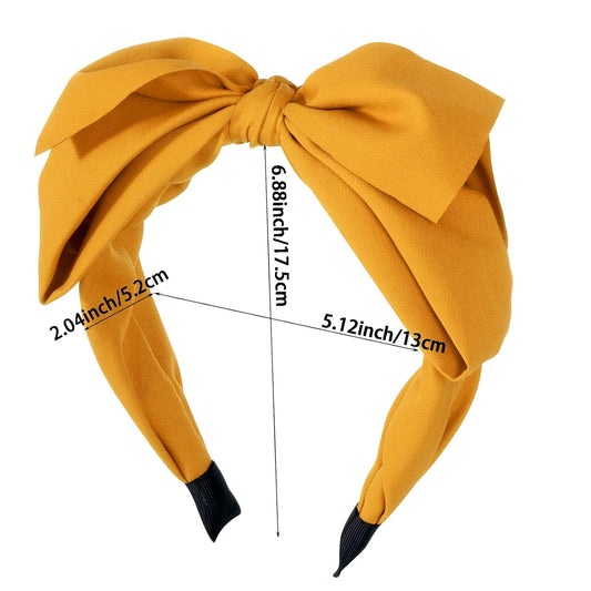 Big Mustard Yellow Bow Headband for Women - Cute Knotted Bow Hair Accessories, Elegant Hair Bow Headbands for Holiday & Daily Use