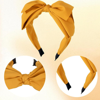 Big Mustard Yellow Bow Headband for Women - Cute Knotted Bow Hair Accessories, Elegant Hair Bow Headbands for Holiday & Daily Use