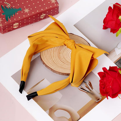Big Mustard Yellow Bow Headband for Women - Cute Knotted Bow Hair Accessories, Elegant Hair Bow Headbands for Holiday & Daily Use