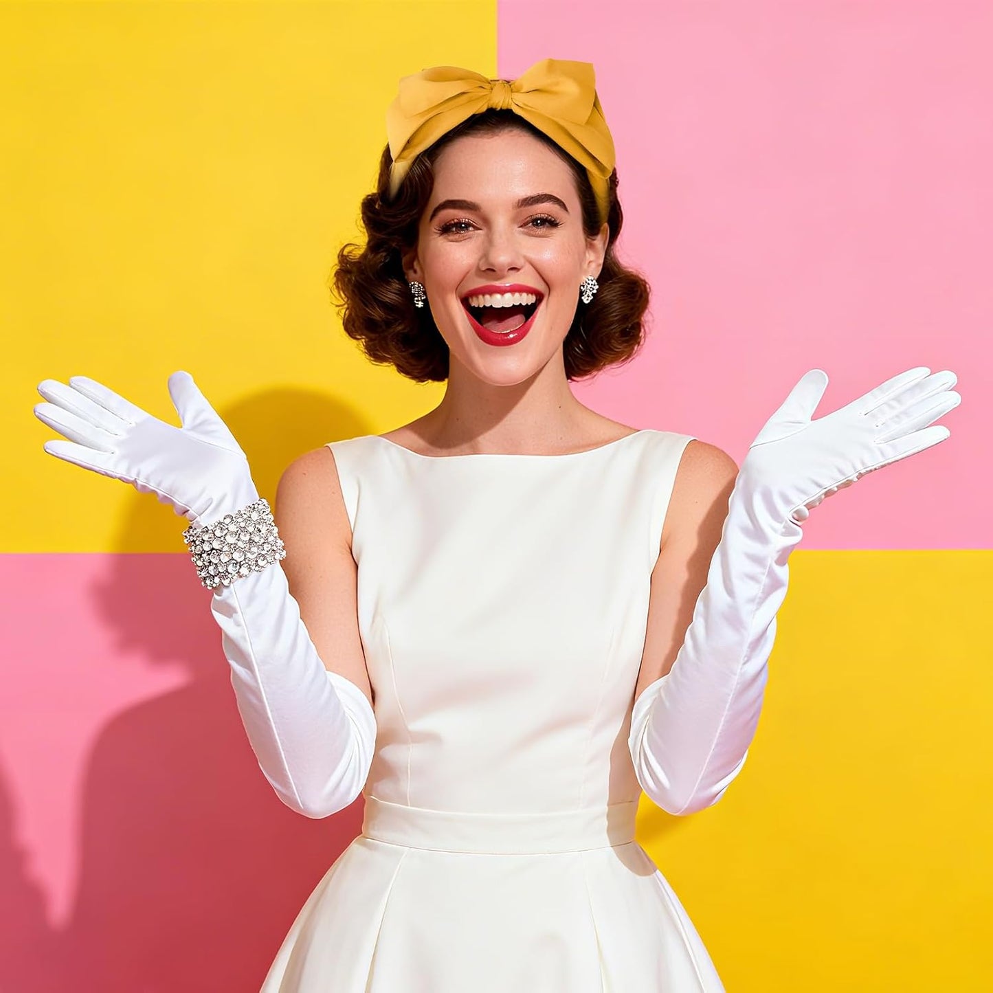 Big Mustard Yellow Bow Headband for Women - Cute Knotted Bow Hair Accessories, Elegant Hair Bow Headbands for Holiday & Daily Use