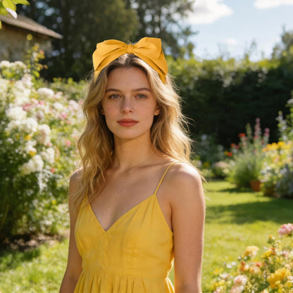 Big Mustard Yellow Bow Headband for Women - Cute Knotted Bow Hair Accessories, Elegant Hair Bow Headbands for Holiday & Daily Use