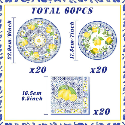 Italian Blue Tile Plates and Napkins Set Capri Lemon Party Decorations Blue and Yellow Lemonade Plates Tableware Decor Lemon Birthday Party Supplies
