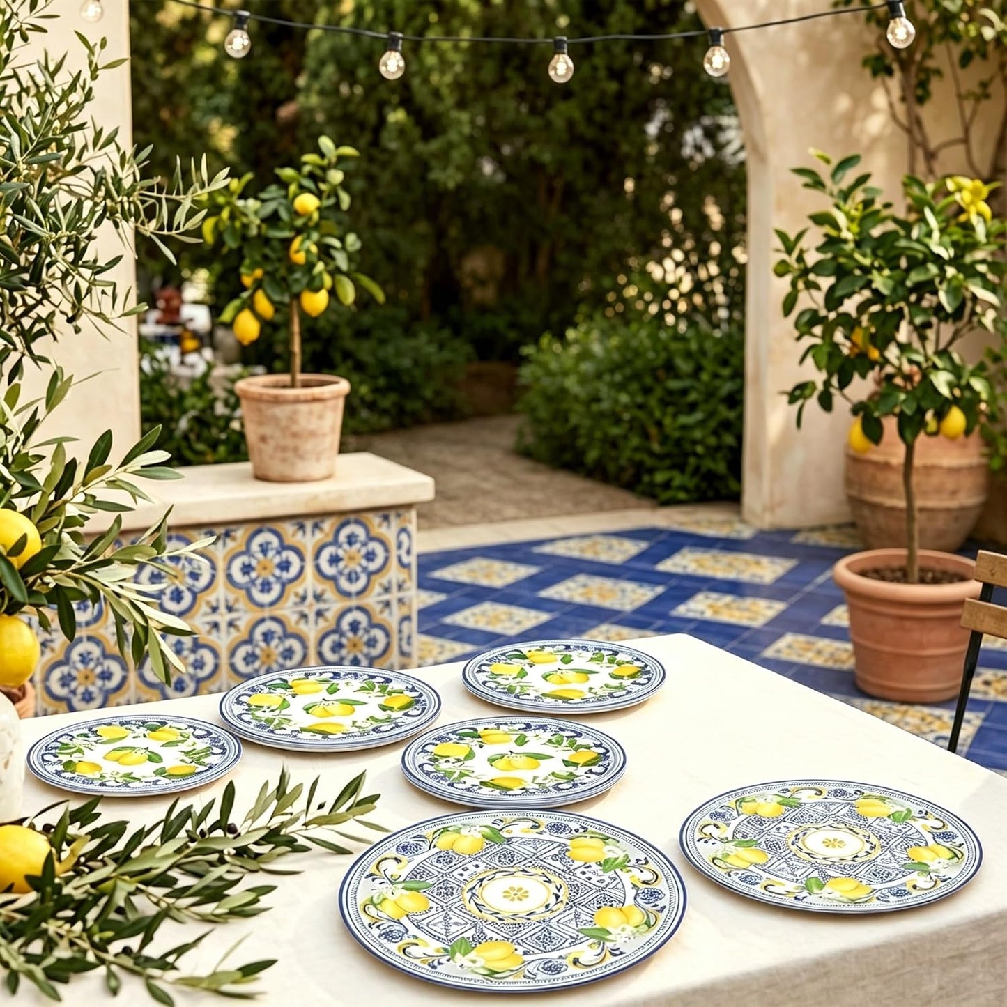 Italian Blue Tile Plates and Napkins Set Capri Lemon Party Decorations Blue and Yellow Lemonade Plates Tableware Decor Lemon Birthday Party Supplies