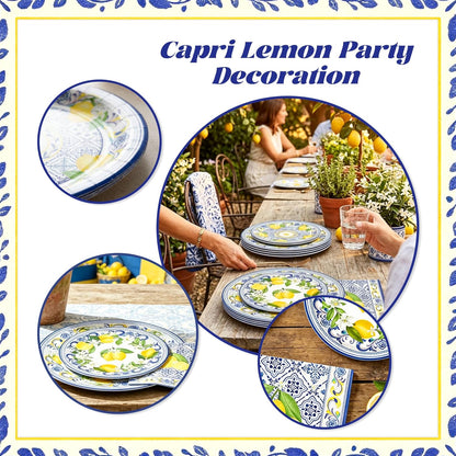 Italian Blue Tile Plates and Napkins Set Capri Lemon Party Decorations Blue and Yellow Lemonade Plates Tableware Decor Lemon Birthday Party Supplies