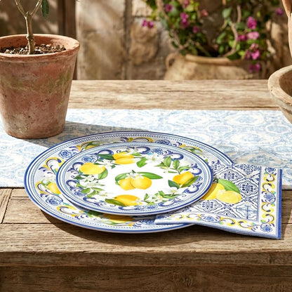 Italian Blue Tile Plates and Napkins Set Capri Lemon Party Decorations Blue and Yellow Lemonade Plates Tableware Decor Lemon Birthday Party Supplies