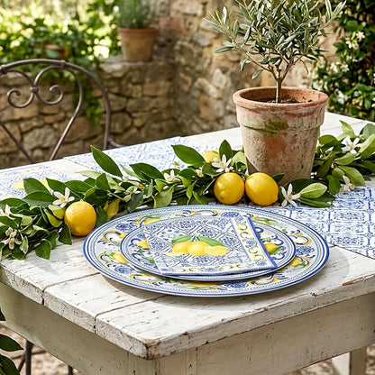 Italian Blue Tile Plates and Napkins Set Capri Lemon Party Decorations Blue and Yellow Lemonade Plates Tableware Decor Lemon Birthday Party Supplies