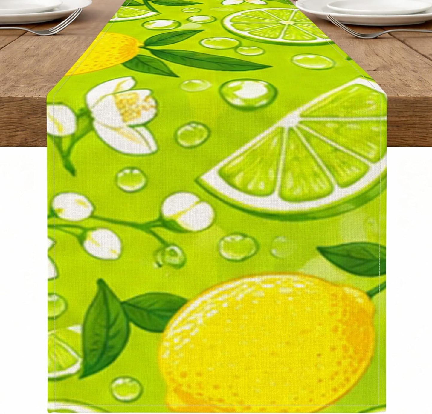 Lemon Lime Table Runner, Vibrant Citrus Floral Kitchen Dining Decor for Spring Summer Family Gatherings 13x72 Inch