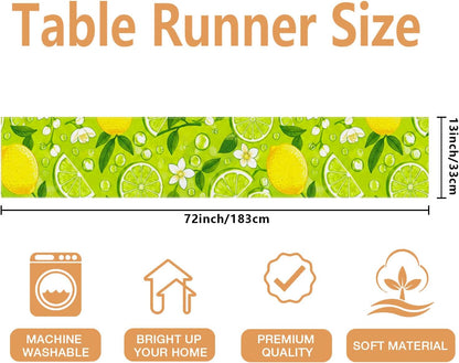 Lemon Lime Table Runner, Vibrant Citrus Floral Kitchen Dining Decor for Spring Summer Family Gatherings 13x72 Inch