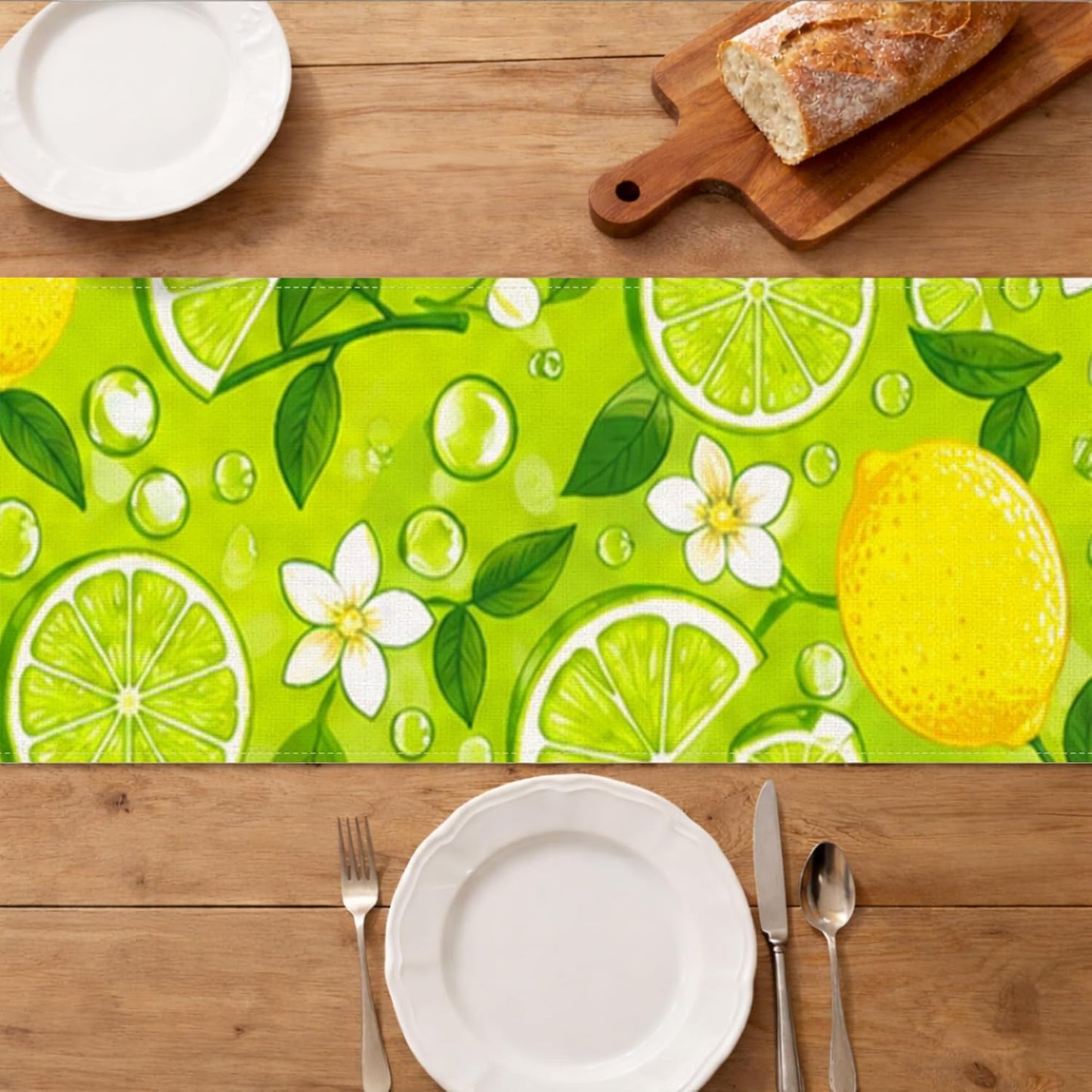 Lemon Lime Table Runner, Vibrant Citrus Floral Kitchen Dining Decor for Spring Summer Family Gatherings 13x72 Inch