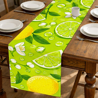Lemon Lime Table Runner, Vibrant Citrus Floral Kitchen Dining Decor for Spring Summer Family Gatherings 13x72 Inch