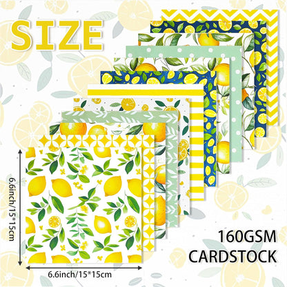 24 Sheets Scrapbook Paper, 6"×6”Fruit Decorative Craft Cardstock | Cute Lemons Pattern Paper for DIY Card Making Photo Album Journal Decor